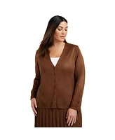 June + Vie Women's Plus Button-Sleeve Cardigan