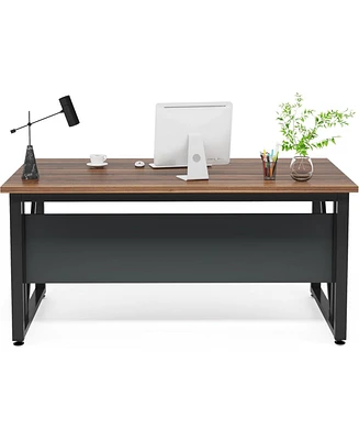 Tribesigns 55 inches Simple Computer Desk,Home Office Desk Writing Table for Workstation,Dark Walnut + Steel Leg,Cabinet not Included