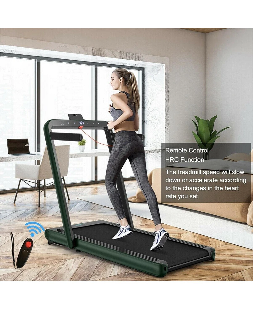 Skonyon 4.75HP 2 In 1 Folding Treadmill with Remote App Control-Green