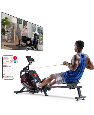 Sunny Health & Fitness Phantom Hydro Smart Water Rowing Machine with Dynamic Real-Time Resistance, Foldable 300 Lb Capacity with Bluetooth Connectivit
