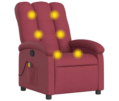 Massage Recliner Chair Wine Red Fabric