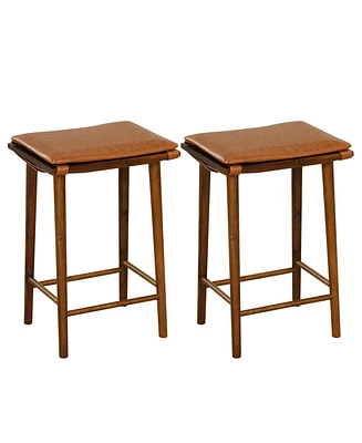 Set of 2 25.5 Inch Barstools with Removable Cushion and Footrest