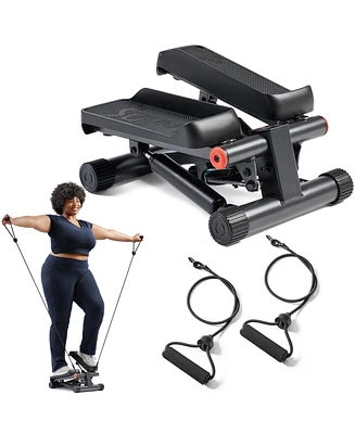 Sunny Health & Fitness Mini Stepper, Low-Impact Stair Step Cardio Equipment with Resistance Bands, Performance Digital Monitor, and SunnyFit App Bluet