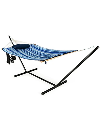 Hammock Chair Stand Set Cotton Swing w/ Pillow Cup Holder Indoor Outdoor
