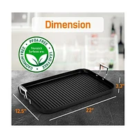 NutriChef Hard-Anodized Nonstick Grill & Griddle - Dishwasher Safe Nonstick Double Burner Grill Cookware, 20 x 13 -inches