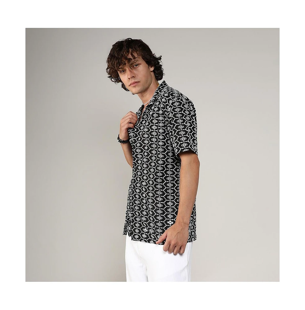 Men's Obsidian Black Embroidered Geometric Shirt