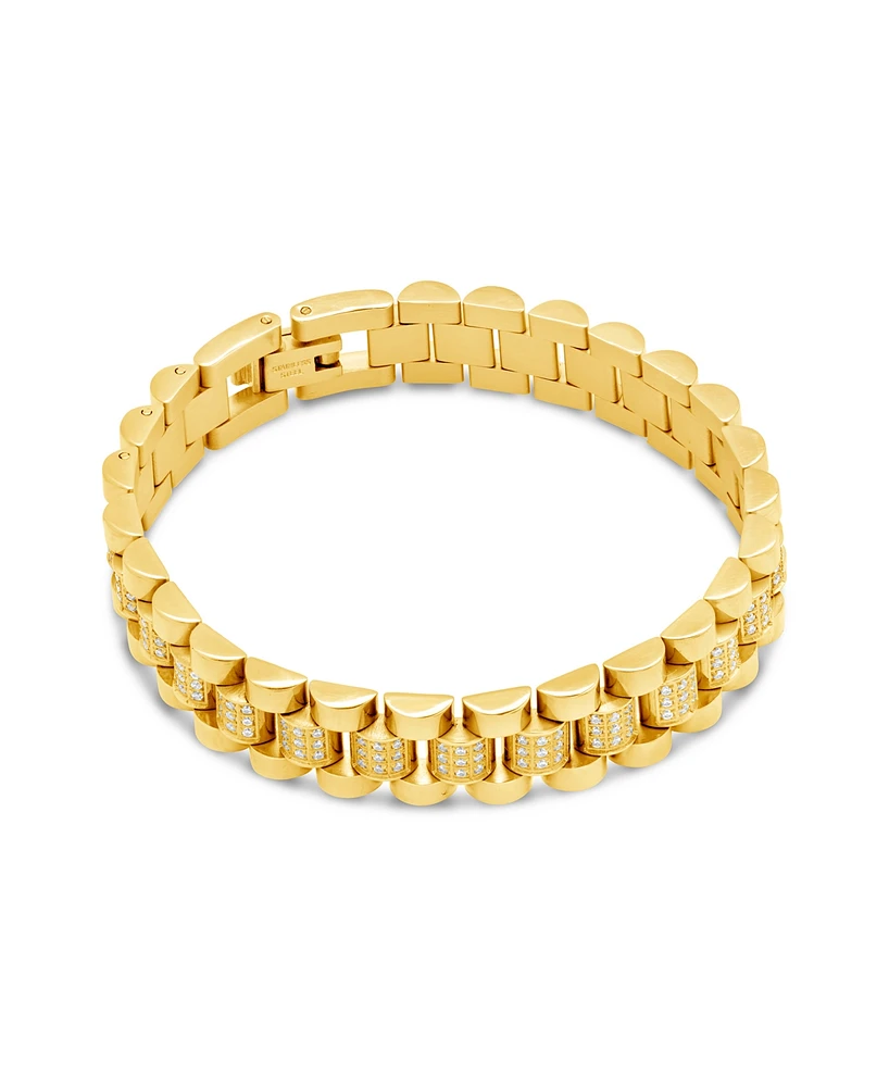 Sterling Forever Cubic Zirconia Accent Watch Band Chain Bracelet