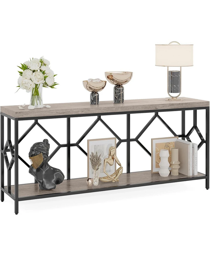 Tribesigns 71 Inch Extra Long Sofa Table, Narrow Console Tables Behind Couch Table with Open Storage Shelf