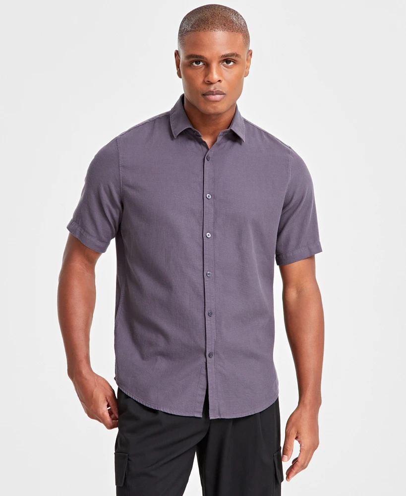 Alfani Men's Short-Sleeve Solid Textured Shirt, Created for Macy's