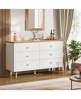 Tribesigns 6 Drawer Dresser, 47 inch Modern White Dresser for Bedroom, Wide Large Double Dresser Wood Storage Organizer Chest of Drawers for Closet Li