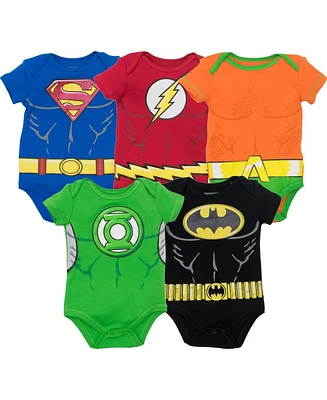 Justice League Baby Boys Batman Superman The Flash Aquaman 5 Pack Costume Bodysuits Newborn to