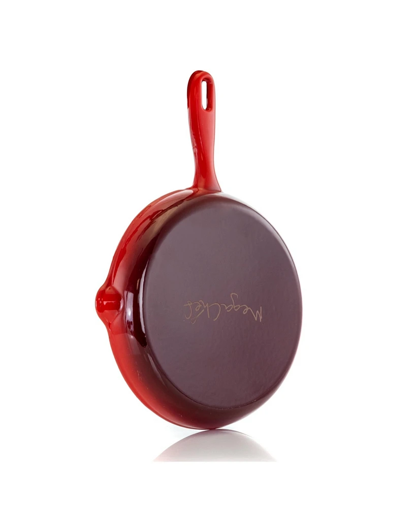MegaChef Round 10.25 Inch Enameled Cast Iron Skillet in Red