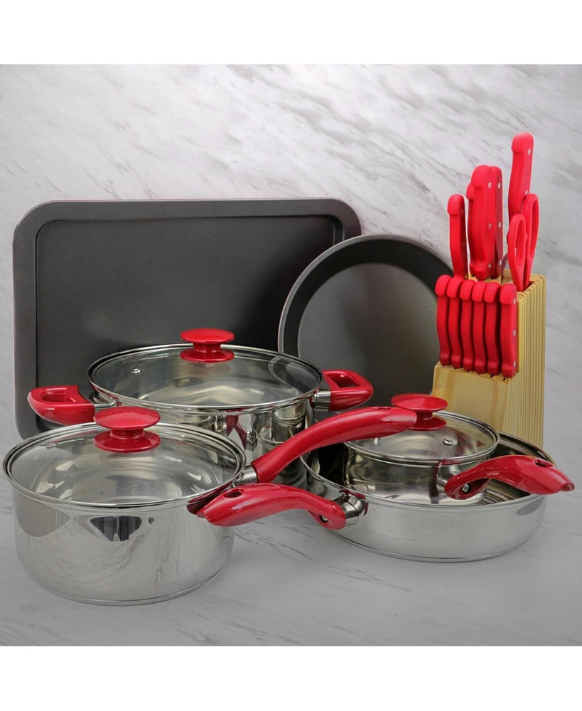 MegaChef 22 Piece Aluminum Cookware Combo Set in Red