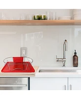 MegaChef 17 Inch Red and Silver Dish Rack with Detachable Utensil holder and a 6 Attachable Plate Positioner