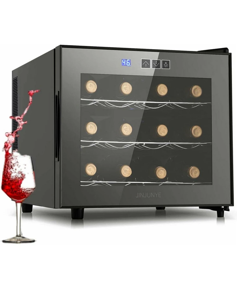 Wine Cooler Refrigerator, Upgrade 12 Bottle Wine Fridge Small Dual Chip, Countertop Wine Cooler Temperature Control, 46-66°F, Mini Freestanding W