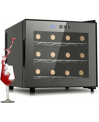 Wine Cooler Refrigerator, Upgrade 12 Bottle Wine Fridge Small Dual Chip, Countertop Wine Cooler Temperature Control, 46-66°F, Mini Freestanding W