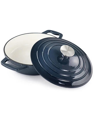 MegaChef 2 Quart Round Enameled Cast Iron Braiser Pan Dark Blue