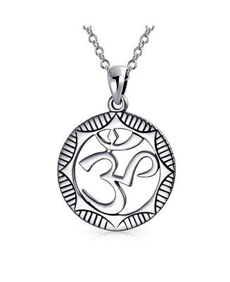 Bling Jewelry Round Circle Sanskrit Symbol Yoga Medallion Aum Om Ohm Pendant Necklace Oxidized .925 Sterling Silver