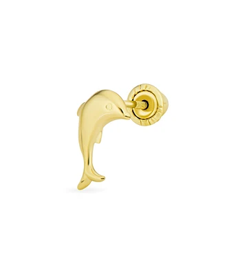 Bling Jewelry Tiny Mini Minimalist Nautical Tropical Ocean Marine Life 14K Yellow Gold Dolphins Cartilage Ear Lobe Piercing 1 Piece Stud Earring Safet
