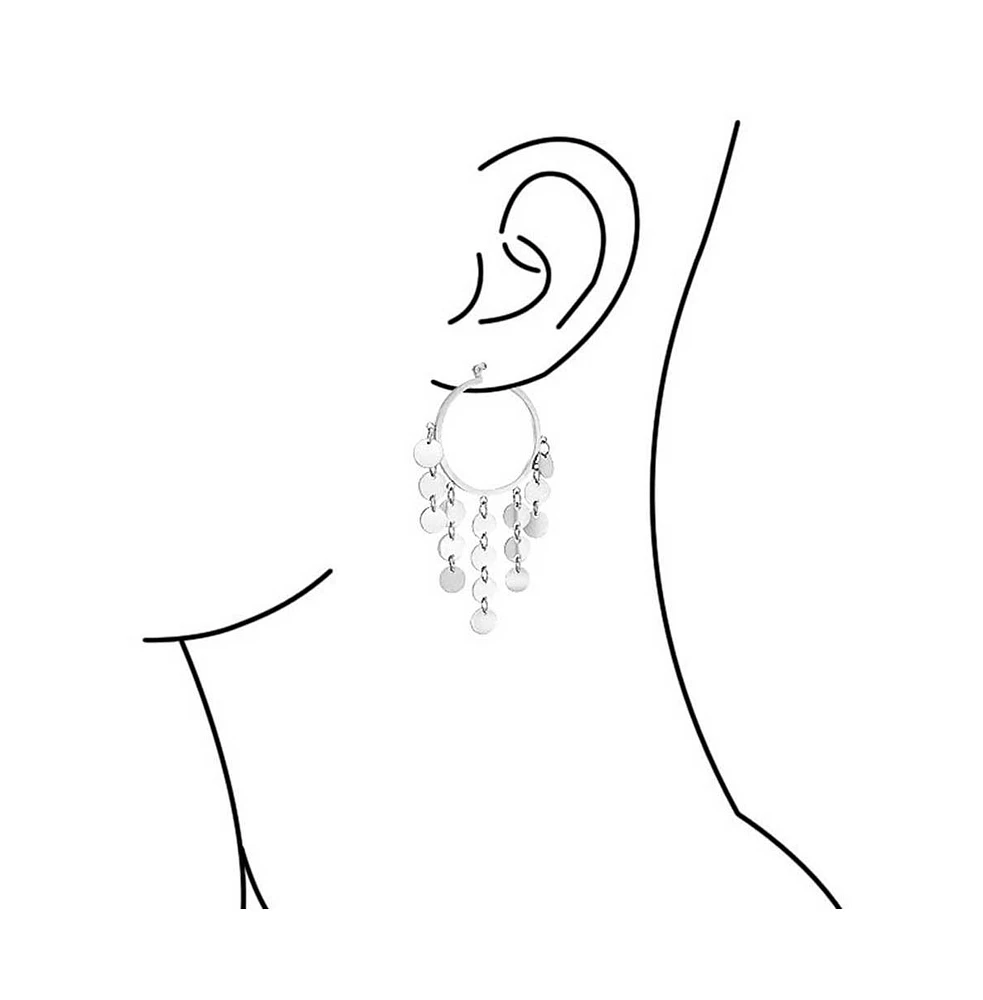 Bling Jewelry Fashion Boho Sequin Coin Dangle Hoop Huggie Earrings Silver Tone Rose Gold Plated