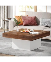 Tribesigns Square Coffee Table with Led Lights, Stylish Low Table for Living Room