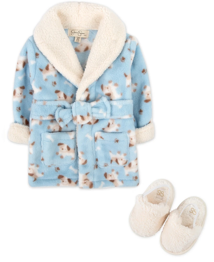 Jessica Simpson Baby Bath Robe with Sherpa Slippers, 2-Piece Set