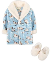 Jessica Simpson Baby Bath Robe with Sherpa Slippers, 2-Piece Set