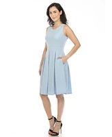 White Mark Women's Solid Fit and Flare Dress