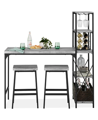 Best Choice Products 3-Piece Bar Height Dining Set w/ Bottle Rack, Glass Storage, 5 Shelves