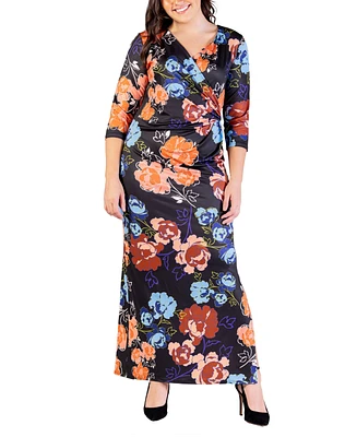 24seven Comfort Apparel Plus Size Printed Maxi Dress