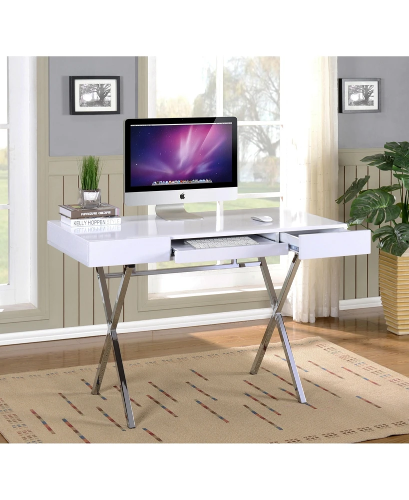 Kings Brand Furniture Contemporary Style Home & Office Desk, White/Chrome