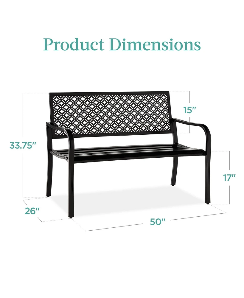 Best Choice Products Indoor Outdoor Steel Garden Bench w/ Geometric Backrest