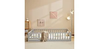Slickblue Grey Painted Pine Full Fence Bed with Door and Board for Kids