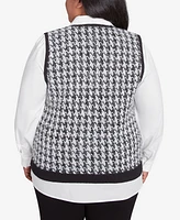 Alfred Dunner Plus Size Runway Ready Houndstooth Two in One Collared Sweater