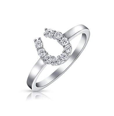 Bling Jewelry Good Luck Cubic Zirconia Pave Cz Equine Cowgirl Equestrian Horseshoe Ring .925 Sterling Silver