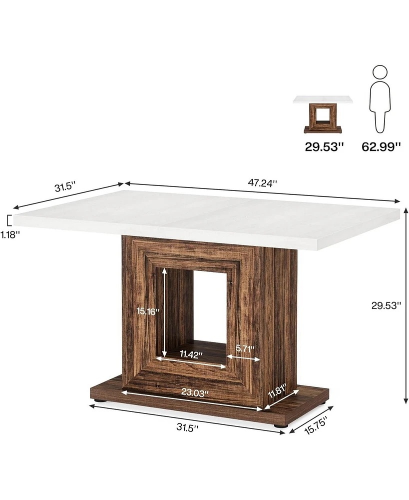 Tribesigns 47-Inch Farmhouse Dining Table for 4, White Kitchen Dinner Table with Heavy Duty Pedestal, Rustic Wooden Eating Table for Home, Dining Room