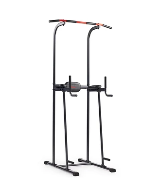 Sunny Health & Fitness Multi-Function Compact Power Tower, 300 LBs Capacity with Captains Chair, Dip Station, Pull Up Bar, Push Up & Core Workout