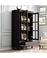 Famapy Brown Wooden Standard Bookcase with 3-Tier Shelves and Drawer