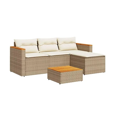 vidaXL 3 Piece Patio Sofa Set with Cushions Beige Poly Rattan