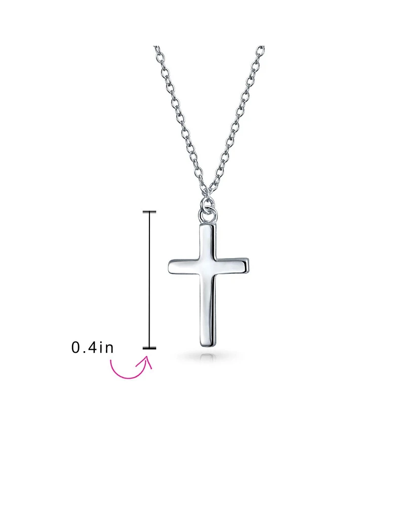 Bling Jewelry Minimalist Simple Small Petite Religious Jewelry Set Cross Necklace Pendant Huggee Stud Earrings For Women .925 Sterling Silver