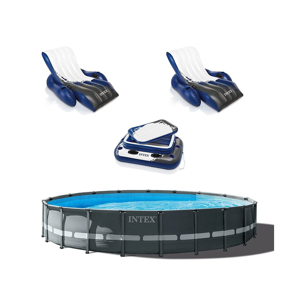 Intex 24' x 52" Ultra Xtr Frame Pool, 2 Floating Loungers and Mega Chill Cooler