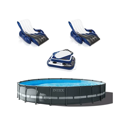 Intex 24' x 52" Ultra Xtr Frame Pool, 2 Floating Loungers and Mega Chill Cooler