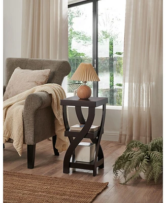 Kings Brand Furniture 3 Tier End Table - Square for Bedroom with Shelves Shelf Small Bookshelf
