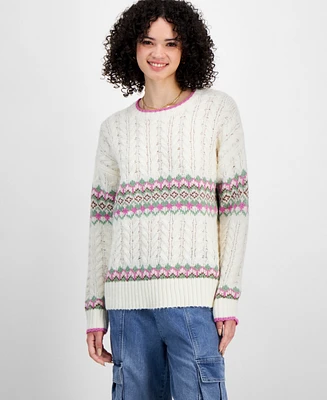 Sugar Moon Juniors' Cable-Knit Fair Isle Sweater