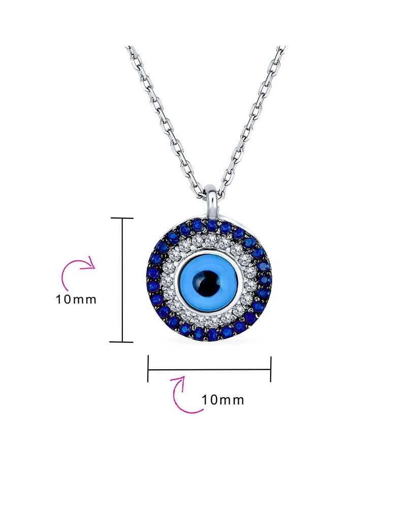 Bling Jewelry Turkish Blue Pave Cz Spiritual Protection Amulet Evil Eye Round Circle Pendant Station Necklace .925 Sterling Silver