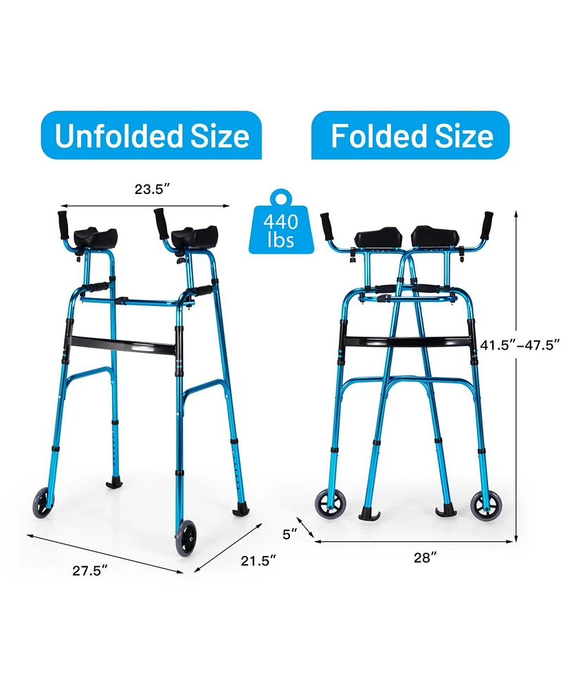 Sugift Folding Adjustable Aluminum Wheel Walking Frame-Navy