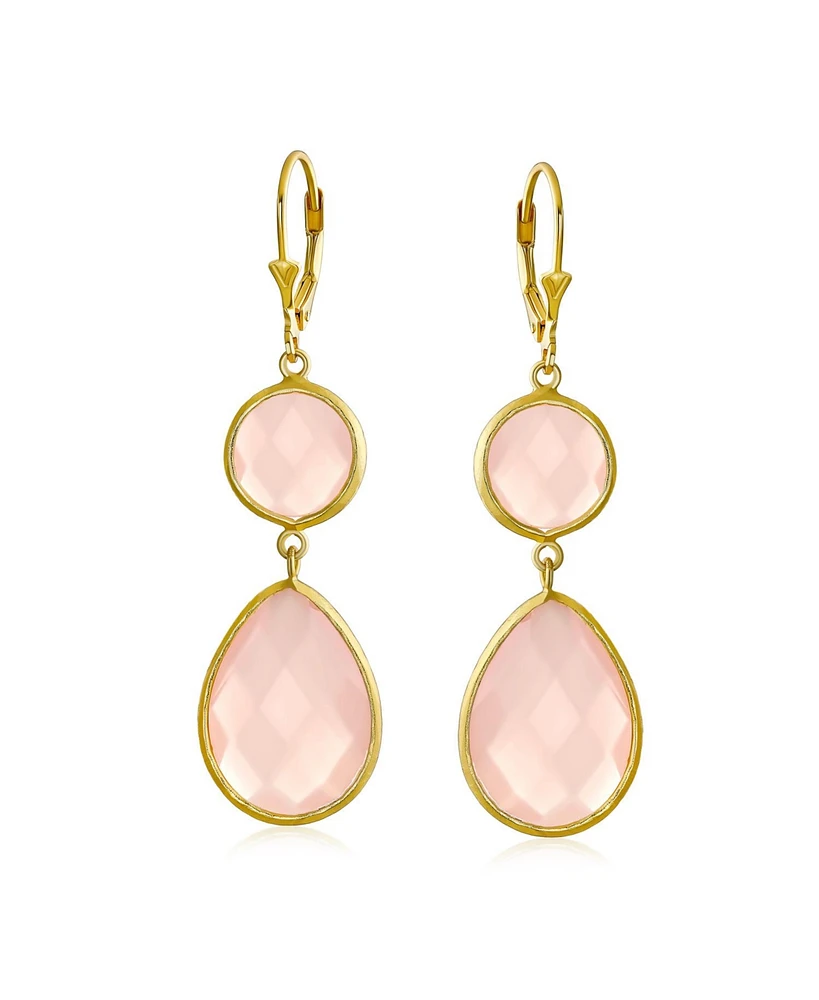 Bling Jewelry Elegant Soft Pink Dangle Earrings Double Round Teardrop, Lever Back 14K Gold-Plated .925 Sterling Silver