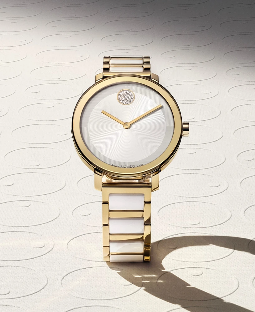 Movado Women's Swiss Bold Evolution 2.0 White Ceramic & Gold Ion Plated Steel Bracelet Watch 34mm
