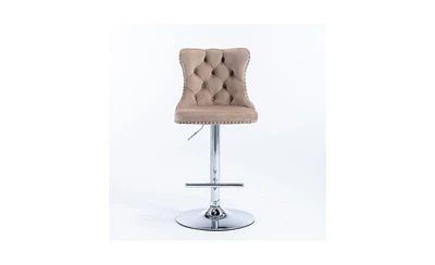 Adjustable Swivel Velvet Barstools with 25-33 Inch Seat Height for Modern Home or Kitchen