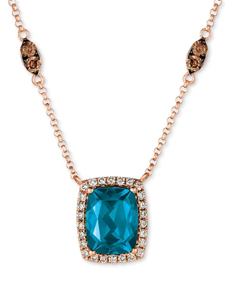 Le Vian Deep Sea Blue Topaz (1-7/8 ct. t.w.) & Diamond (5/8 ct. t.w.) Halo 18" Pendant Necklace in 14K Rose Gold